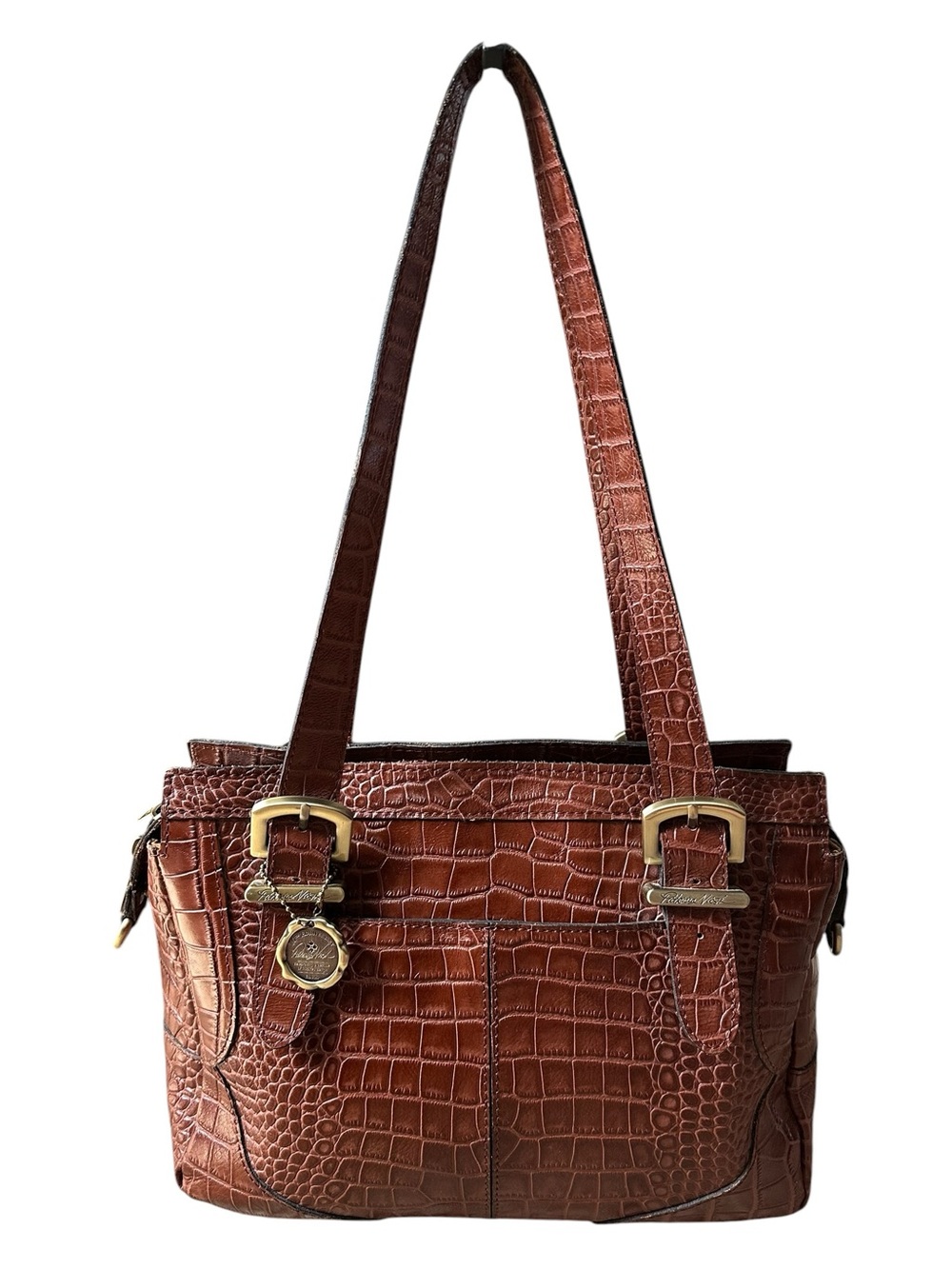 Patricia Nash Helmsley Satchel British Tan Croco-Distressed Leather CLEAN EUC
